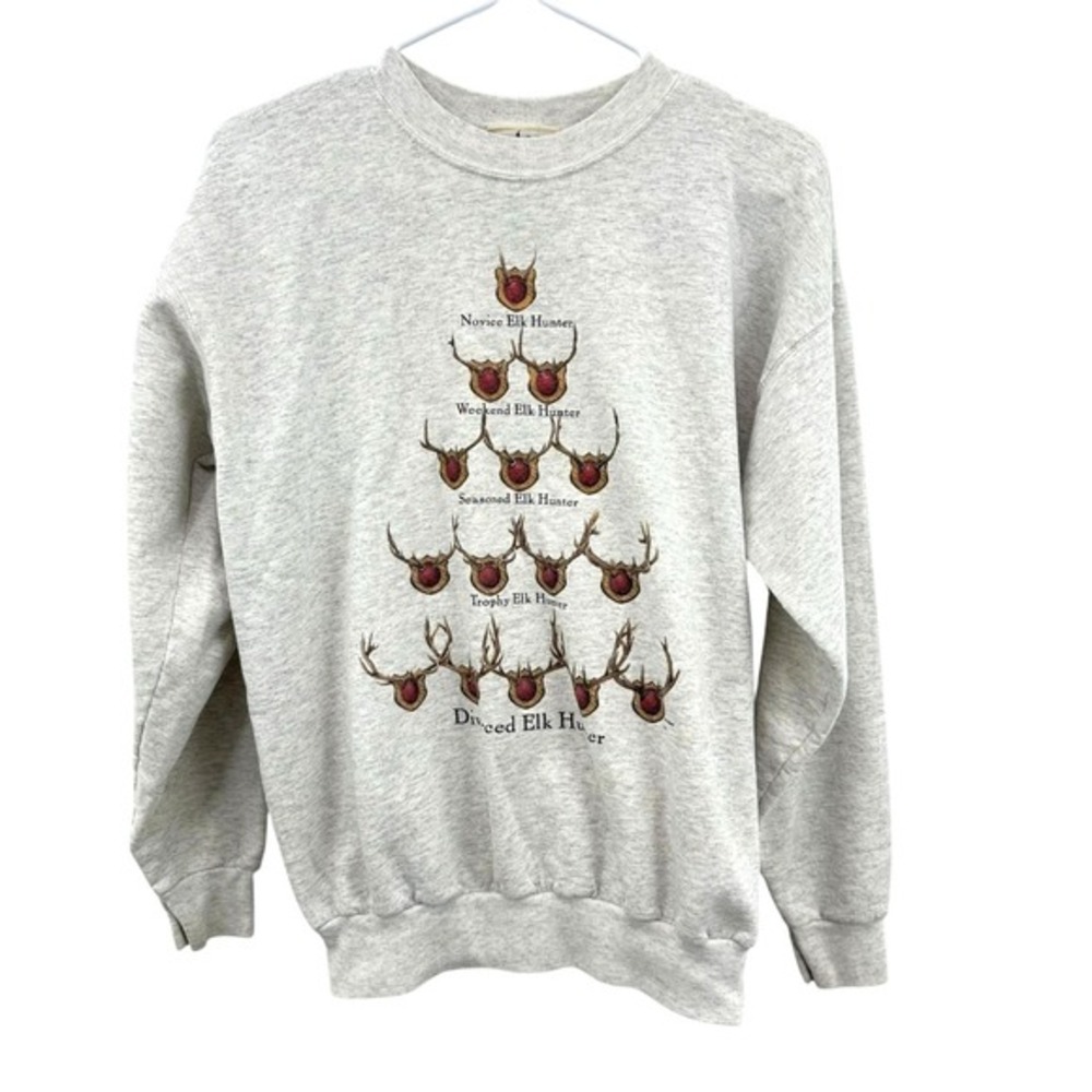 Vintage Crewneck‎ Sweatshirt Western Elk Hunter Graphic Print Hunting Humor